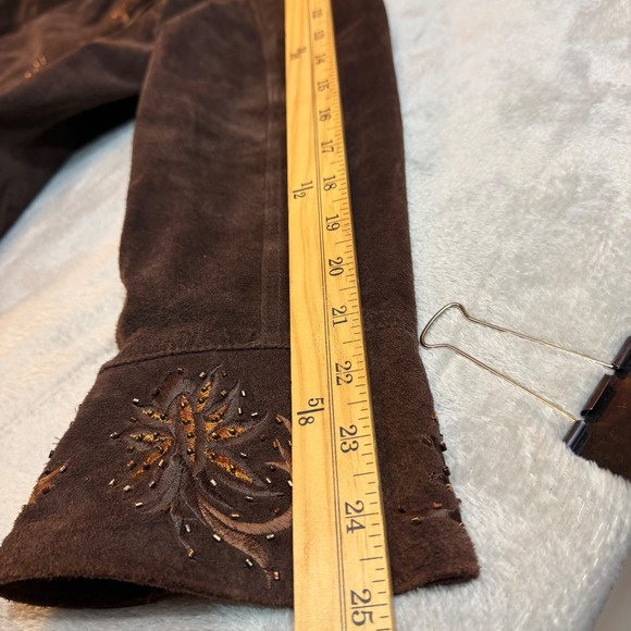 Coldwater Creek Brown Suede Leather Embroidered Beaded Jacket Womens XL Boho - Picture 6 of 8